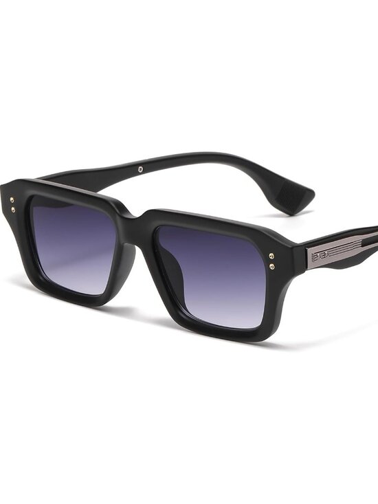 Retro Rectangle Matte Black Sunglasses Men Women Fashion Square Frame Shades - Picture 1 of 7